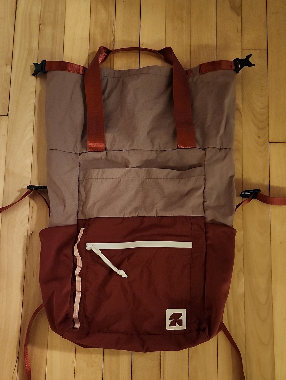 Women's Two-Tone Roll-Top Backpack/Convertible Tote - Casual Everyday Bag